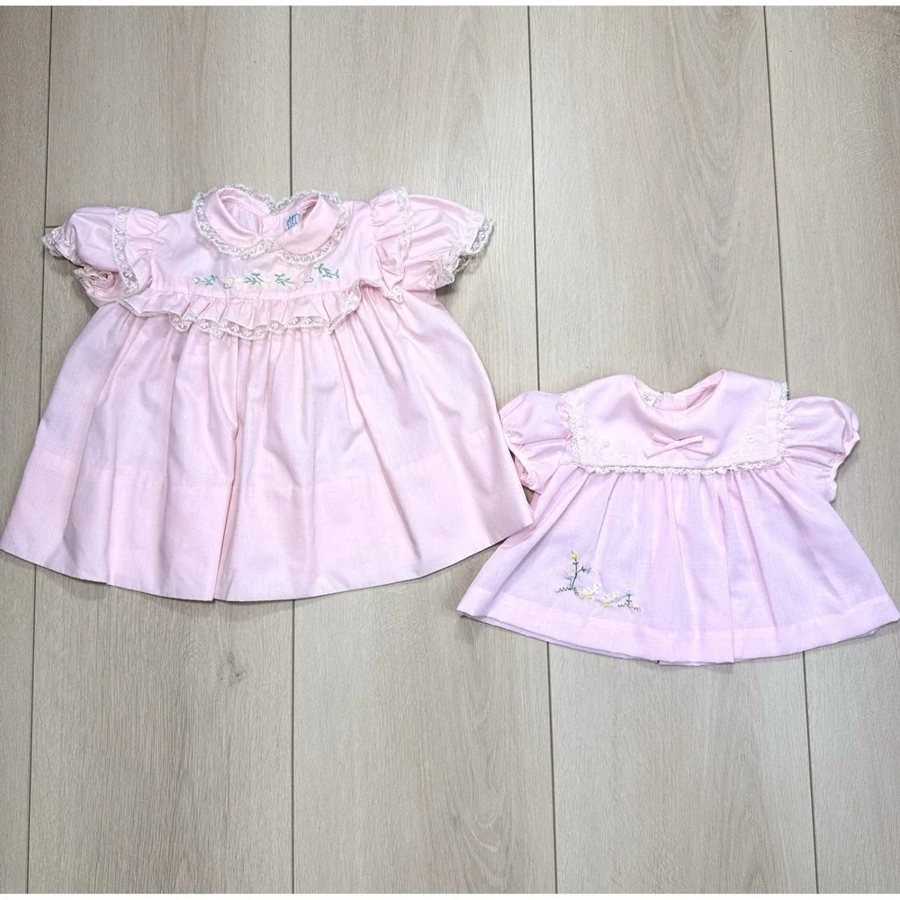 VTG Baby Togs Creation Pink Lace Embroidered Baby Dresses‎ Lot 2 Philippines